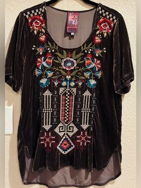 Johnny Was Black Velvet Tunic with Multicolor Embroidery